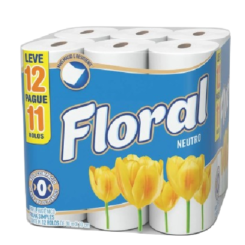 PAPEL HIGIÊNICO FLORAL FOLHA SIMPLES NEUTRO LEVE 12 PAGUE 11 30M
