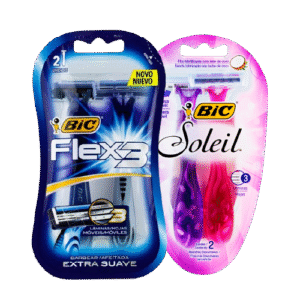 APARELHO BARBEAR BIC SOLEIL ROSA/ROXO C/ 2UN ou FLEX 3 EXTRA SUAVE C/ 2UN