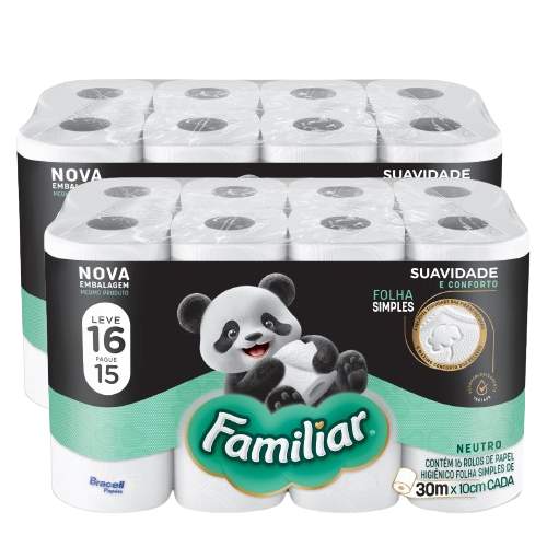 PAPEL HIGIÊNICO FAMILIAR FOLHA SIMPLES LEVE 16 PAGUE 15 30M