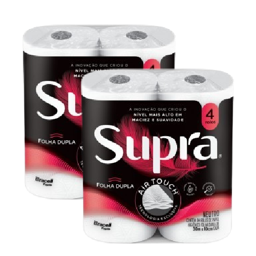 PAPEL HIGIÊNICO SUPRA FOLHA DUPLA 30M / FOLHA TRIPLA 20M C/4UN